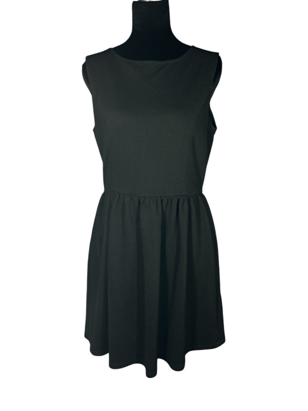 The Vintage Shop Black Textured Sleeveless Fit & Flare Skater Dress Size L